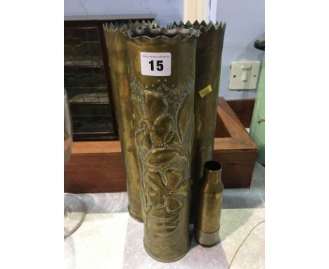 Three trench art shell cases