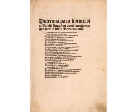 Augustinus, Aurelius: (Opera). Undecima pars librorum divi Aurelii Augustini quorum mentionem non fecit in libris retractatio