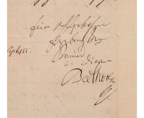 BEETHOVEN, LUDWIG VAN (1770 Bonn - 1827 Wien)Brief mit eigenhändiger Schlussformel und Unterschrift („Euer wohlgebohren Ergeb