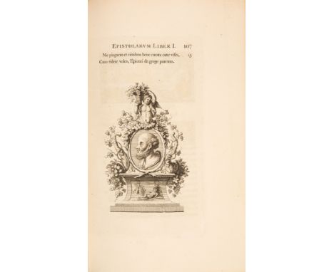 Horaz (Quintus Horatius Flaccus): Opera. 2 Bde. London: Pine 1733-37. 22,5 x 13,5 cm. Mit 2 gest. Front., 2 gest. Titeln und 