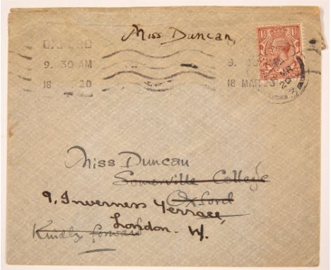 TOLKIEN, J. R. R. (1892 Bloemfontein - 1973 Bournemouth)Eigenhändig adressierter Briefumschlag. Oxford, 18. März 1920 (Postst