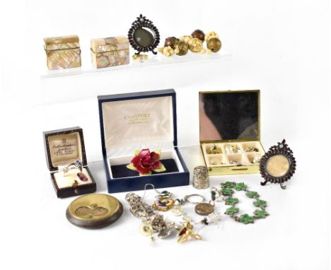 A small quantity of costume jewellery to include diamanté bracelets, an early 20th century wood and ivory bracelet, a small m