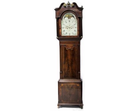 J Watson, Blackburn; an early 19th century mahogany eight-day longcase clock with twisted column supports, break arch pedimen