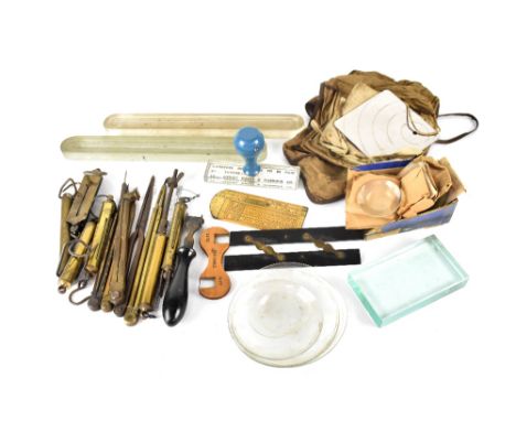 A small group of maritime and related collectibles including three heliograph mirrors, two glass light panels, a boxwood and 