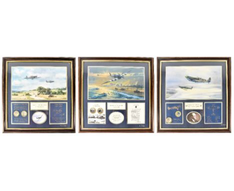 Three Bradford Exchange military inspired limited edition montage displays, each with print, information cards and two gold p
