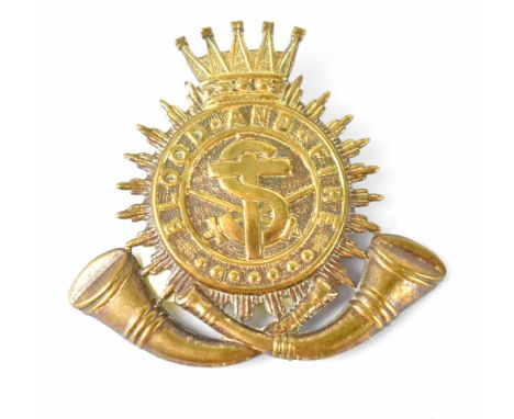 A 1938 Salvation Army 'Blood &amp; Fire' flag and a Salvation Army 'Blood &amp; Fire' brass cap badge (2).
