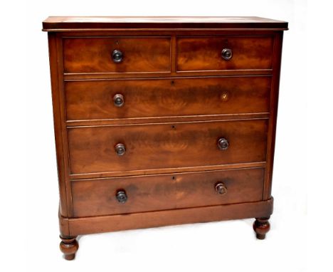 A Victorian mahogany two-over-three chest of drawers to squat baluster supports, height 125.5cm, width 122cm, depth 49cm. CON