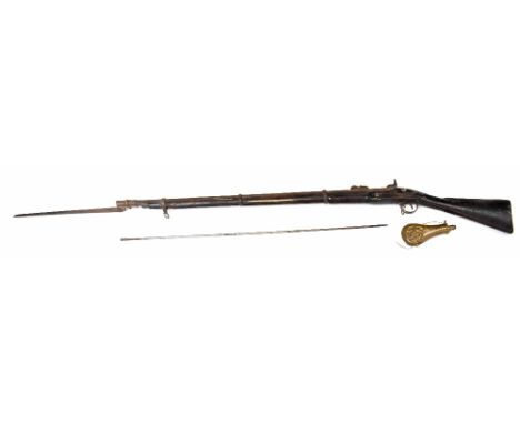 A Victorian Enfield percussion cap rifle with 99cm long three-banded barrel, two sling mounts fitted with bayonet, with ramro