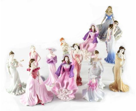 Thirteen Coalport figures, seven from various limited edition collections to include 'Topaz' no.1835/9500, 'Ruby' no.2362/950