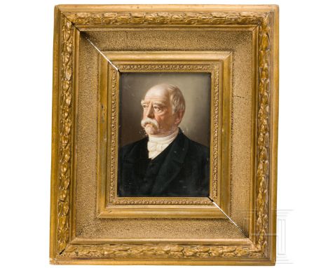 Otto Fürst von Bismarck - Portraitgemälde, um 1890  Öl auf Holz, unsigniert. Bruststück im Halbprofil. Der weißhaarige Bismar