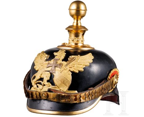 Helm für Offiziere der Reserve im Fußartillerie-Regiment Nr. 14, ab 1897  Gut erhaltene Lederglocke (vereinzelt kleine Drucks