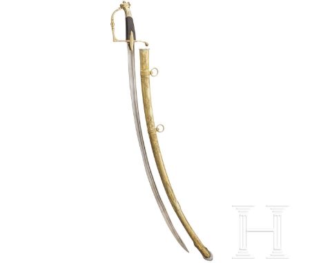 Säbel für Offiziere der leichten Kavallerie  Elegant geschwungene, schlanke Rückenklinge (neu ergänzt, ungemarkt). Eckiges Bü