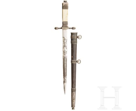Dolch M 1924 für Offiziere der Armee  Vernickelte, schauseitig geätzte Klinge mit Blattranken, polnischem Adler und Inschrift