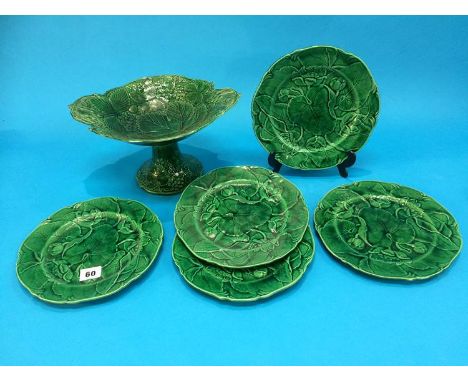 Five Majolica plates and a tazza