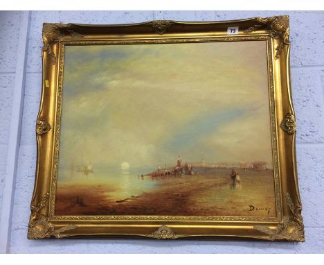 Gilt framed oil on canvas seascape