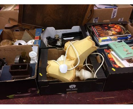 Five boxes of assorted, fire screen and china etc.
