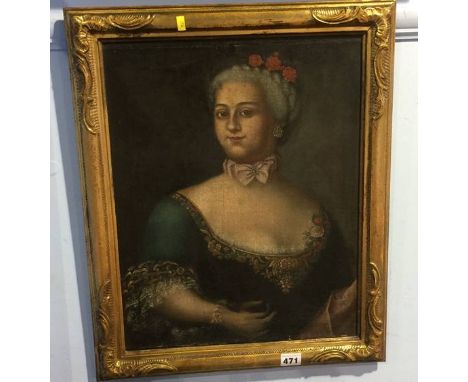 Attributed to Johan Peter Hoffmeister, oil on canvas portrait of a lady, dated 1704, bears signature and date verso, 35 x 45c