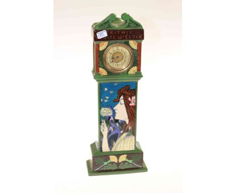 Foley Intarsio pottery mantel clock in the form of a longcase clock, decorated in Art Nouveau style, no. 3116. 33.5cm high

C