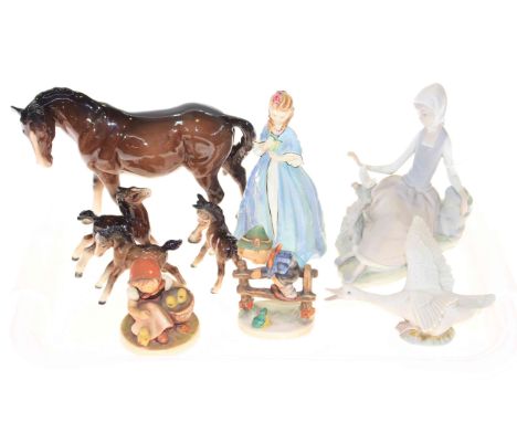 Beswick mare, two foals, Hummel figures, Worcester figure and two pieces of Lladro