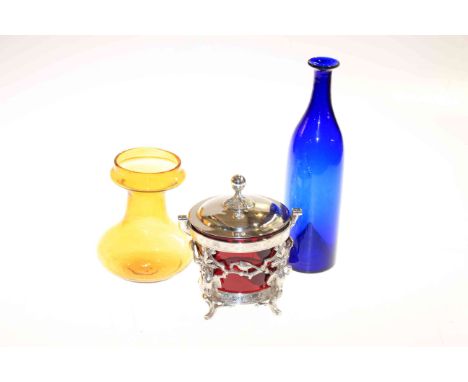 Silver plated sucrier and two glass pieces