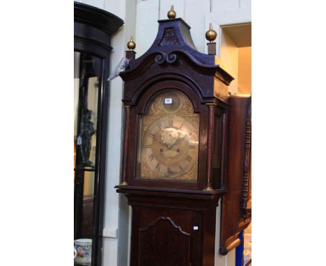 Antique stained as mahogany eight day longcase clock having brass arched dial, signed Eliezer & James Chater, London