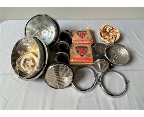 A LOT OF ALFA-ROMEO 1900 LIGHTING ITEMS  Includes headlamp bowls, spotlamp bowls, pedal rubber, driving and side light.&nbsp;
