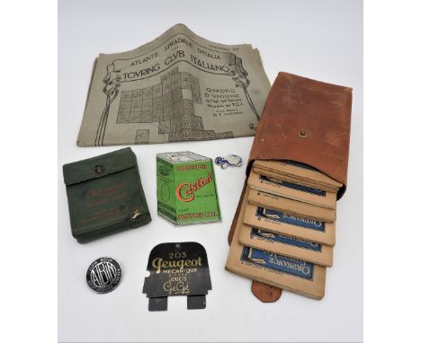 A SELECTION OF MAPS, CASTROL SPECIFICATION BOOKLET, AND BADGES  A full set of 1920s Ordnance Survey maps of Scotland, in a le