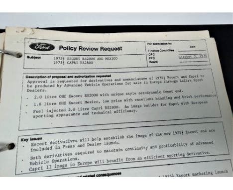 FORD AVO CAR PLANNING DOSSIER (1972 - 76)  A detailed planning file produced by Ford's AVO division in the early 1970s, compr