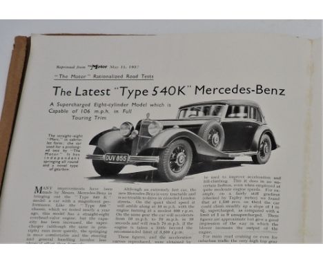 TWO MERCEDES-BENZ BOOKS BY HANS LISKA, 540K ROAD TEST  Den Herzen Hinter Dem Stern, 1955 Hard-backed, linen bound with a port