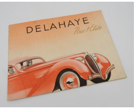 1938 DELAHAYE SALES BROCHURE  An original sales brochure for the&nbsp;Delahaye model range of 1938.  In French, covering the 