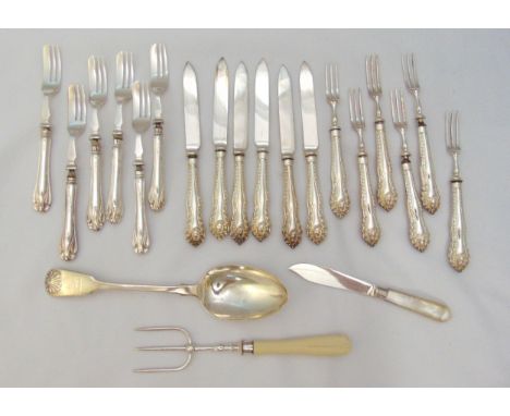 A quantity of hallmarked silver flatware to include a set of six dessert eaters, six pastry forks, a butter knife with Mother