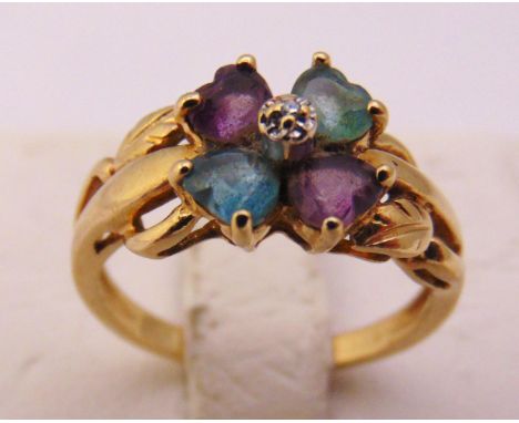 9ct yellow gold and coloured stone ring, approx total weight 2.8g