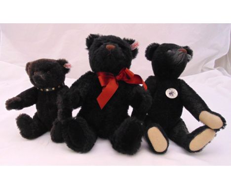 Three Steiff bears to include Jack alpaca teddy white tag 662546, Joshua teddy white tag 663208 and 35 black replica 1908 ted