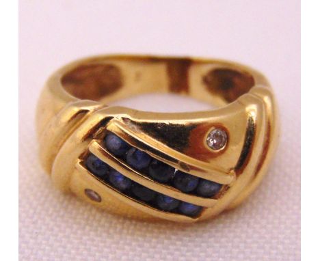 14ct yellow gold sapphire and diamond ring, approx total weight 4.2g