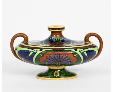 A Foley Wileman Later Shelley Intarsio pottery urn shaped vase designed by Frederick Rhead, model no.3570, painted with styli