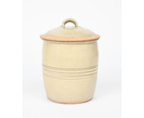 Richard Batterham (1936-2021) an extra large stoneware sugar jar and cover, cylindrical form covered in a white slip, unsigne