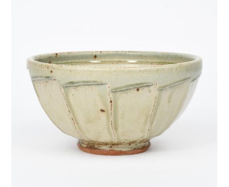Richard Batterham (1936-2021) a large cut-sided stoneware footed bowl,  covered to the foot with an ash glaze unsigned, 1980s