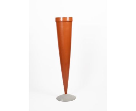 A Paire de Vases Popopo planter designed by Philippe Starck,  tall flaring terracotta plastic on aluminium foot, unsigned, 15