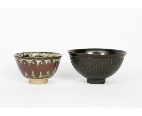 ‡David Leach OBE (1911-2005) a Lowerdown Pottery cut-sided porcelain bowl, covered in a tenmoku glaze, and a Muchelney Potter
