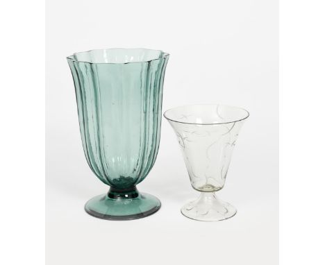 A Viennese glass vase the design in the manner of Josef Hoffmann, footed form with flaring bowl, cut with geometric star and 