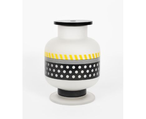 An Egizia Bonnie glass vase designed by Ettore Sottsass, designed 1995, from the Handle with Care range,  frosted glass body 