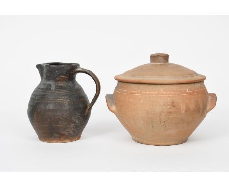 Richard Batterham (1936-2021) an early stoneware lidded casserole, made at the Leach Pottery in St Ives, with applied lug han