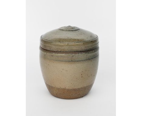 Richard Batterham (1936-2021) a salt-glazed stoneware caddy and cover unsigned, paper 171 label, small under-glaze chip to to