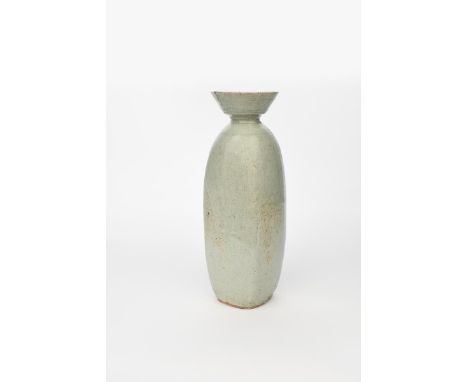 Richard Batterham (1936-2021) an early, tall porcelain and stoneware bottle vase with flaring rim, square section, covered in