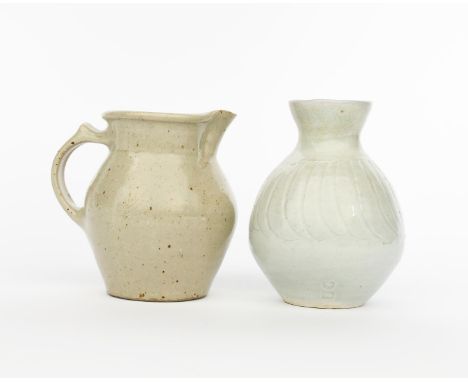 ‡Bernard Leach CBE (1887-1979) a Leach Pottery porcelain vase, ovoid with flaring neck, the body with incised band of decorat