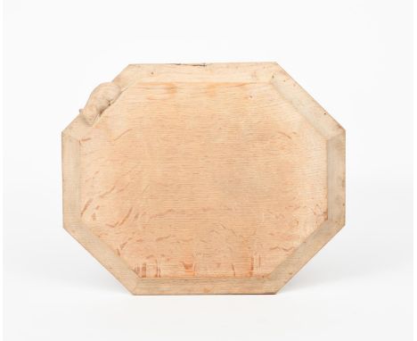 A Robert Mouseman Thompson oak cheeseboard, octagonal, carved with mouse signature, and a 'House of the Mouse' price list, 30