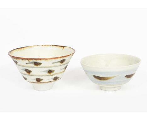 ‡David Leach OBE (1911-2005) a Lowerdown Pottery porcelain bowl, flaring form, painted with bands of lines and spots in rust 