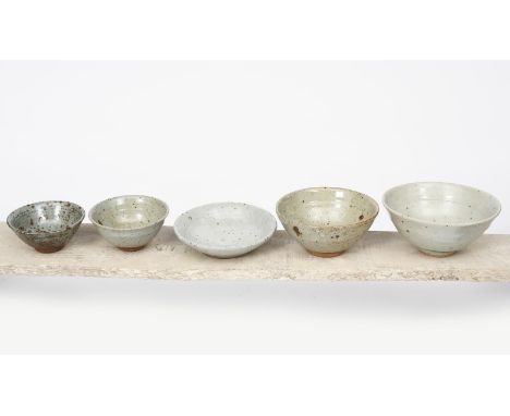 Richard Batterham (1936-2021) a stoneware footed bowl, with simple cut band of decoration, covered with a pale celadon ash gl