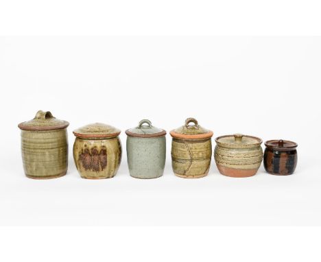 Richard Batterham (1936-2021) an early beaten stoneware little jar and cover,  covered in an ash glaze with tenmoku patches, 