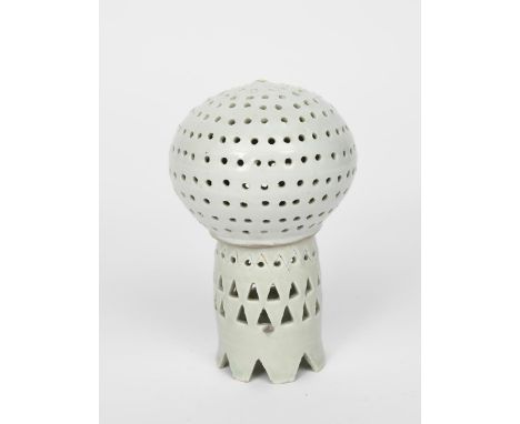 Richard Batterham (1936-2021) a rare early porcelain light and shade, pierced pagoda form, covered in a celadon glaze, unsign